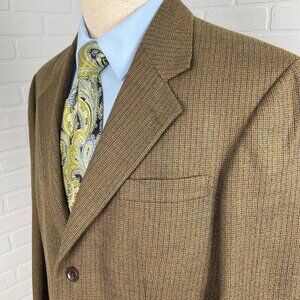 Nautica Blazer Men 41R Brown‎ Blue Check Wool Jacket Classic Career USA 90s VTG